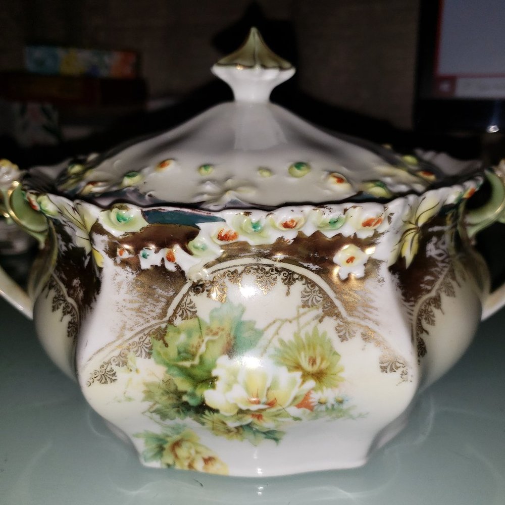 Antique RS Germany Porcelain Bowl w/Handles & Lid
